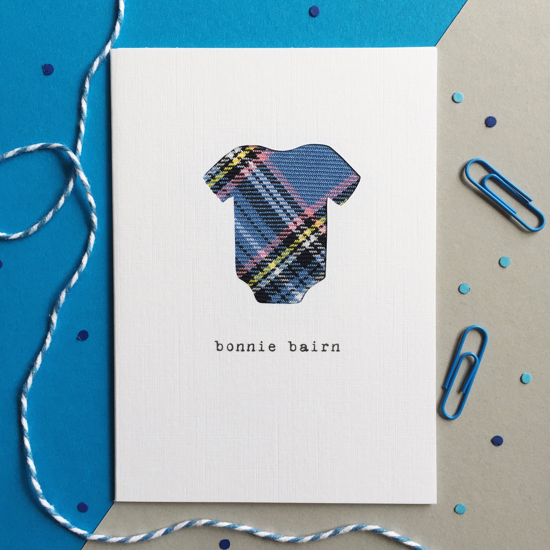 'Bonnie Bairn' Scottish Baby Card with Real Tartan - HiyaPal