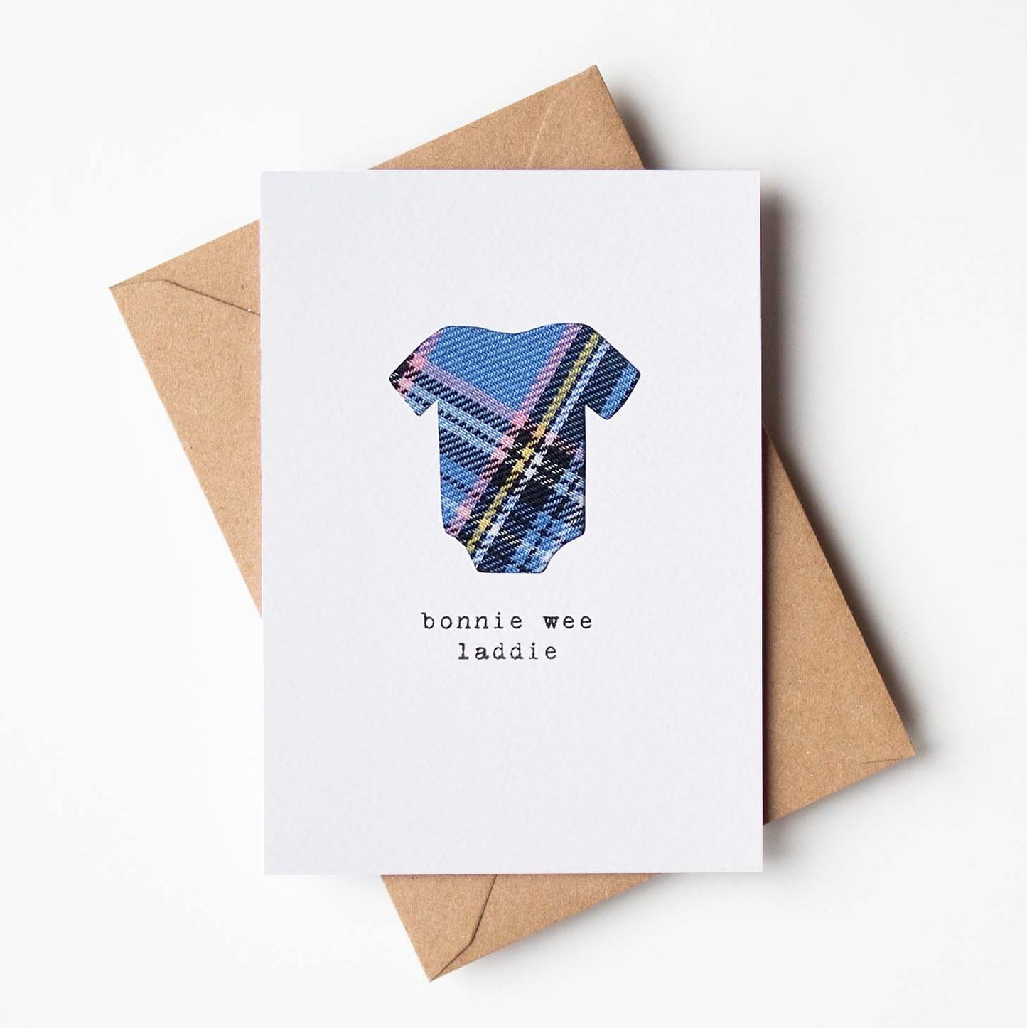 'Bonnie Wee Laddie' Scottish Baby Card with Tartan - HiyaPal
