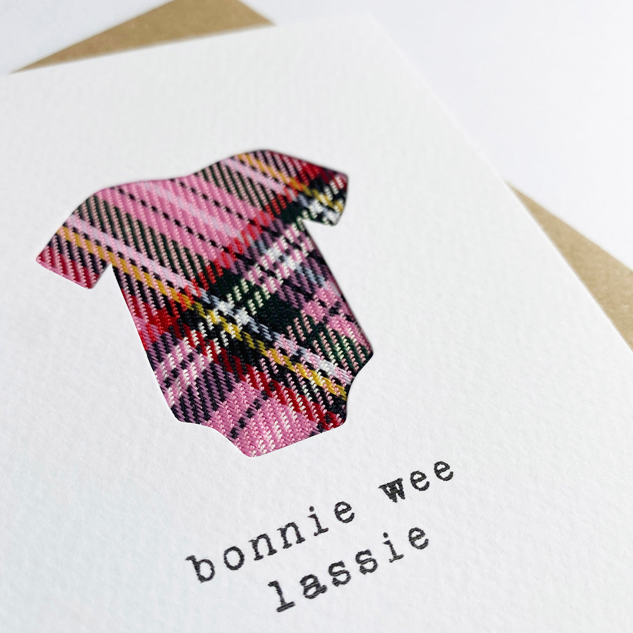 'Bonnie Wee Lassie' Scottish Baby Card with Tartan - HiyaPal