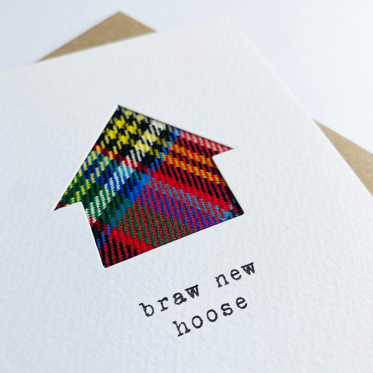 'Braw New Hoose' Scottish New Home Card with Real Tartan - HiyaPal