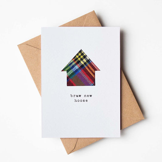 'Braw New Hoose' Scottish New Home Card with Real Tartan - HiyaPal