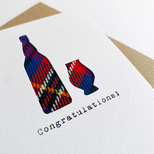 Scottish 'Congratulations!' Card for Whisky Lovers with Real Tartan - HiyaPal