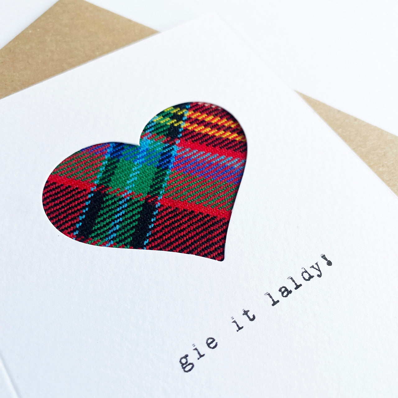 'Gie It Laldy!' Scottish Celebration Card with Real Tartan - HiyaPal