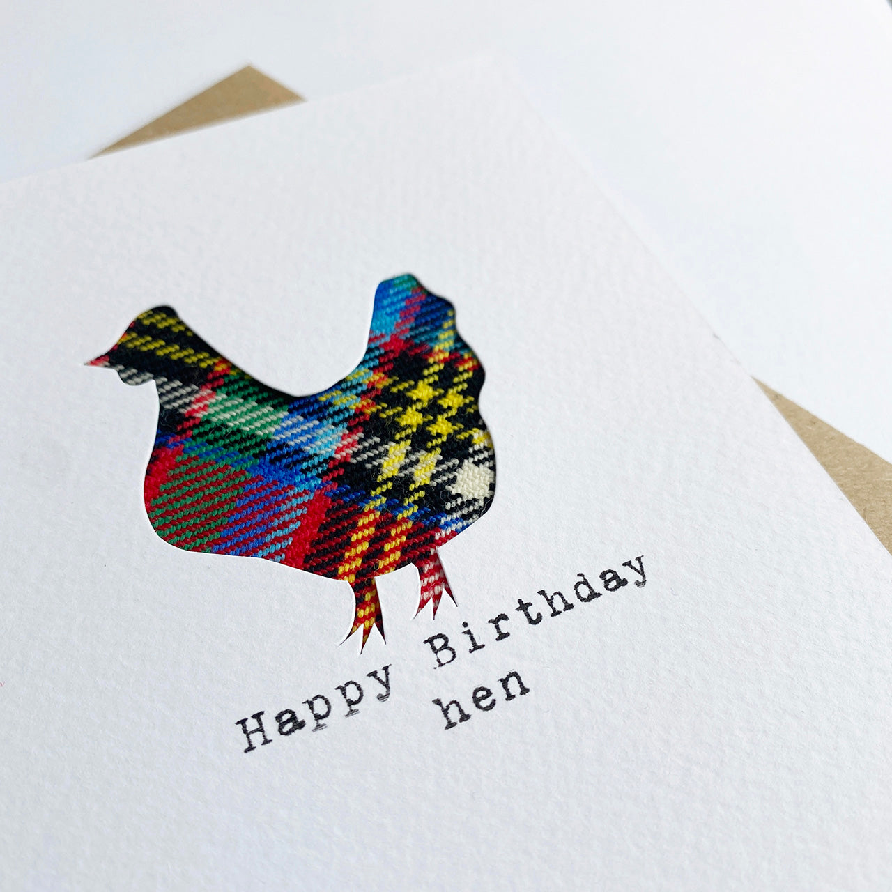 'Happy Birthday Hen' Scottish Birthday Card with real tartan - HiyaPal