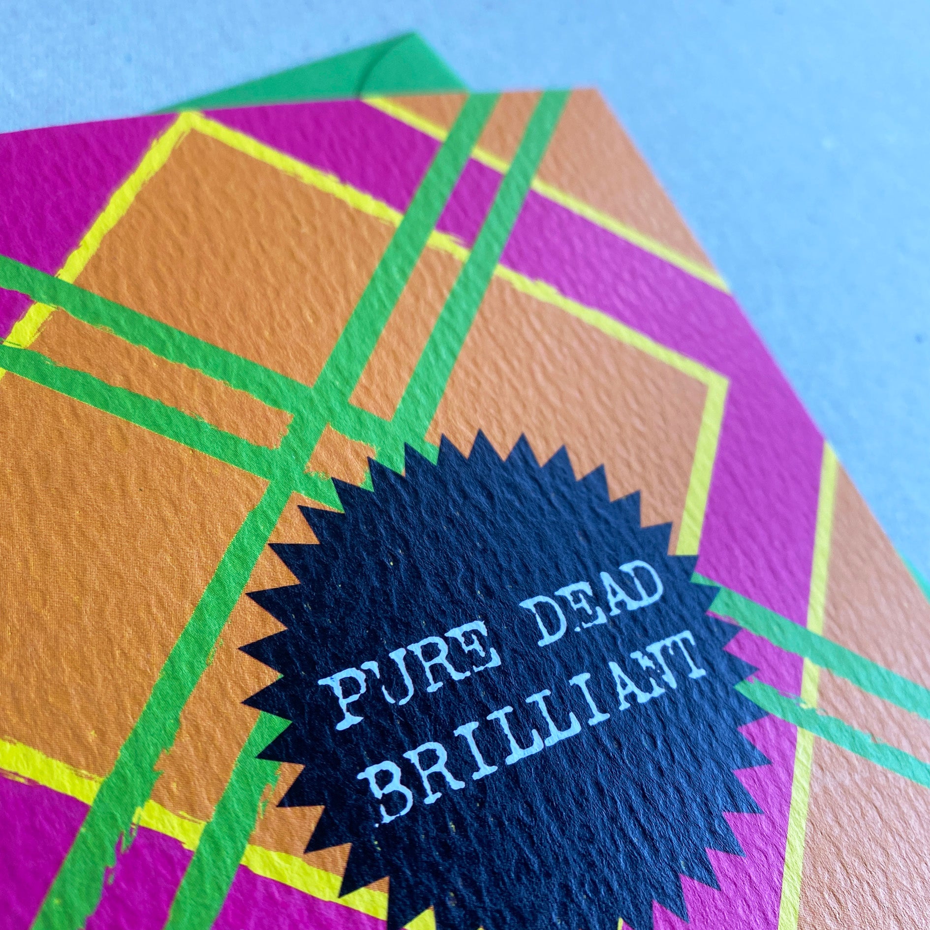 'Pure Dead Brilliant' Scottish Card in Neon Tartan - HiyaPal