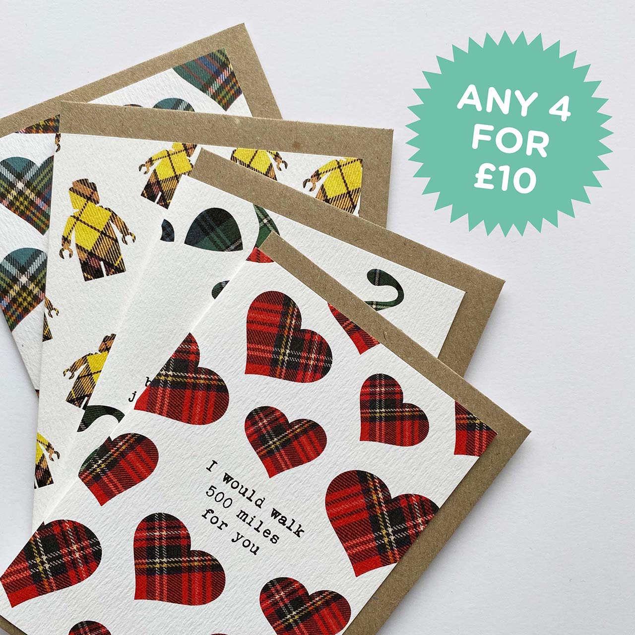 scottish greeting cards with tartan designs and deal 4 for £10