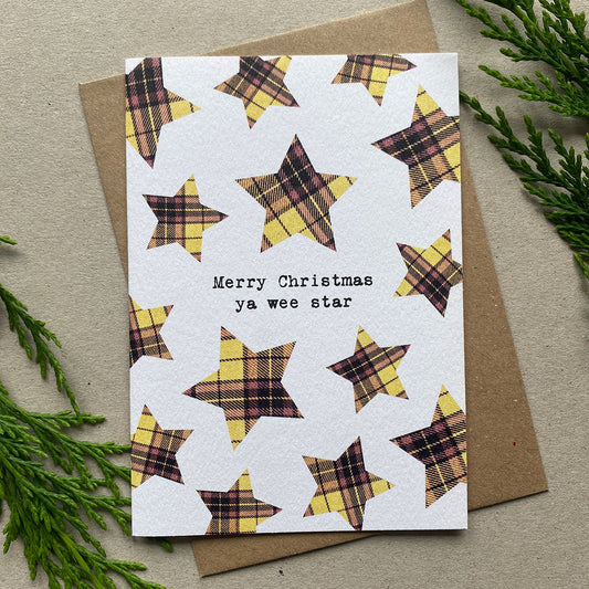 Star Tartan Pattern Christmas Card Single