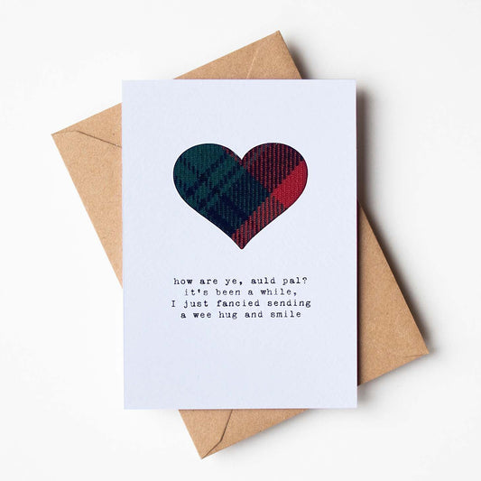 'A Wee Hug and a Smile' Scottish Card with Real Tartan - HiyaPal
