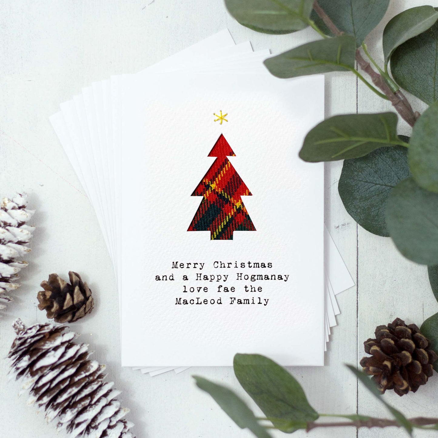 Personalised Tartan Tree Christmas Cards, Set Of Six