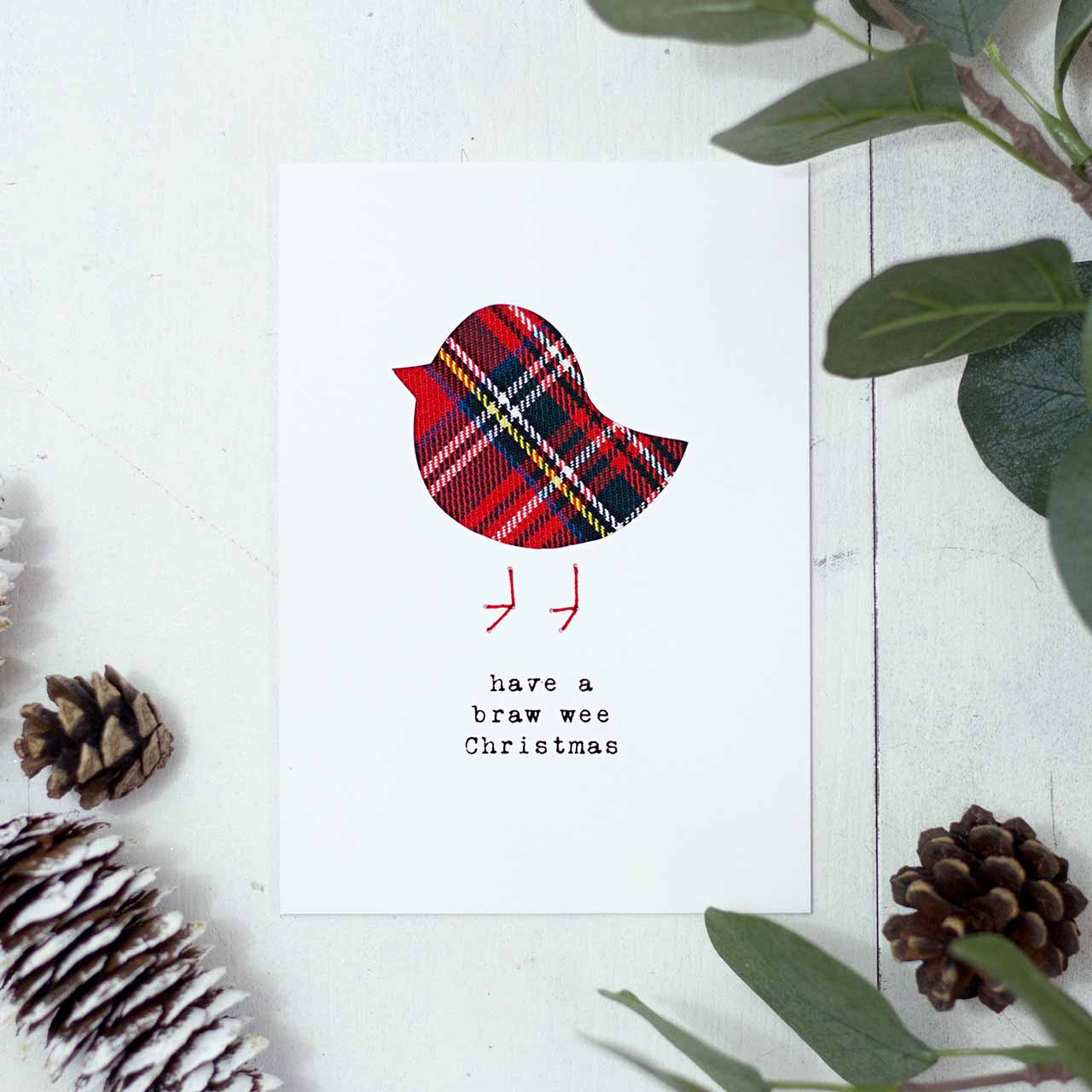 Handmade Tartan Robin Christmas Card