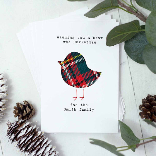 Box of 6 Personalised Tartan Robin Christmas Cards