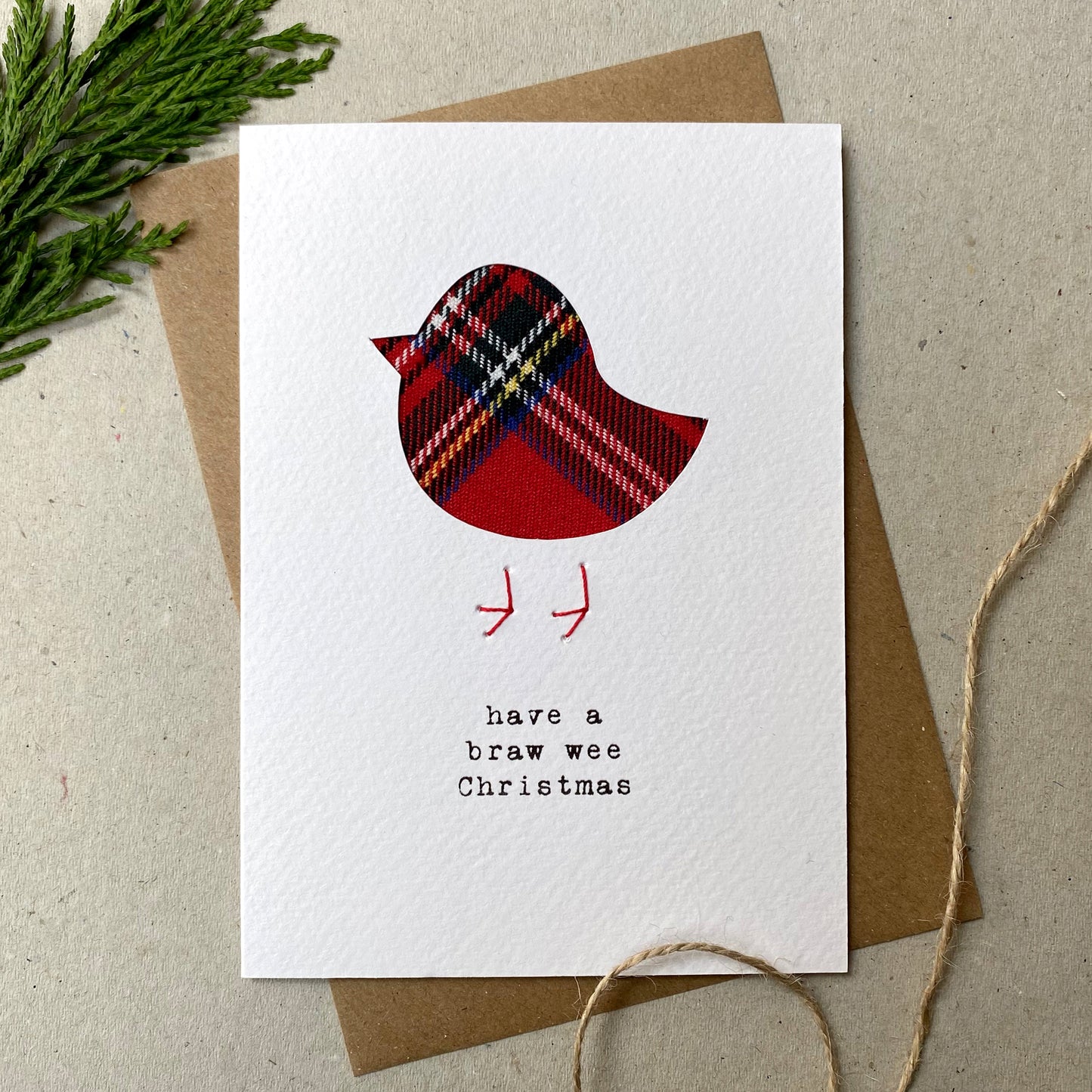 Handmade Tartan Robin Christmas Card