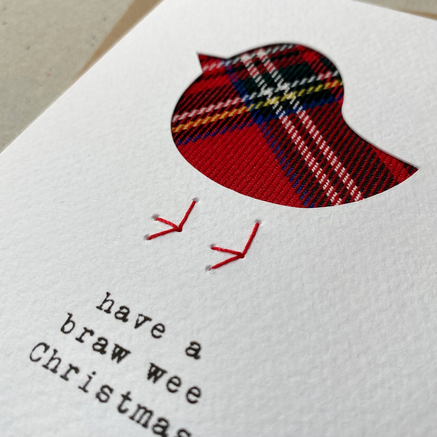 Handmade Tartan Robin Christmas Card