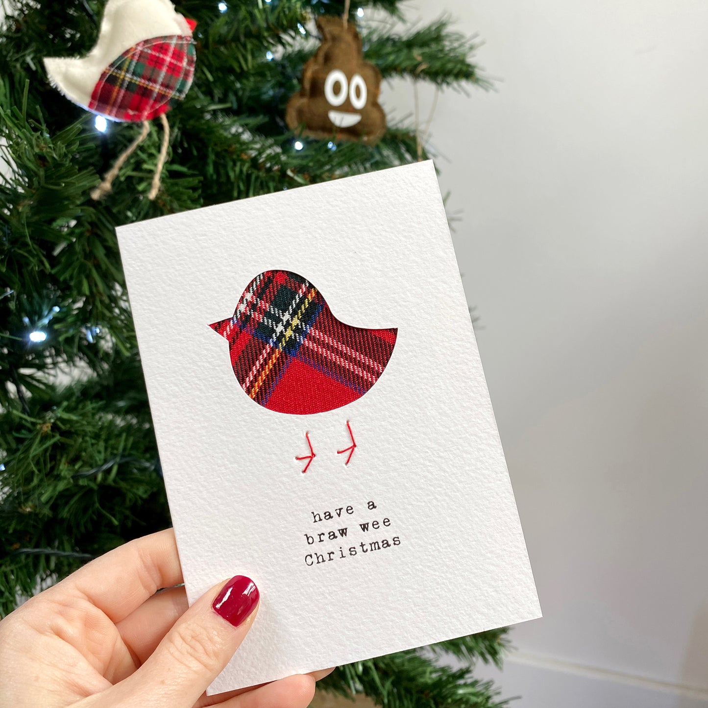 Handmade Tartan Robin Christmas Card