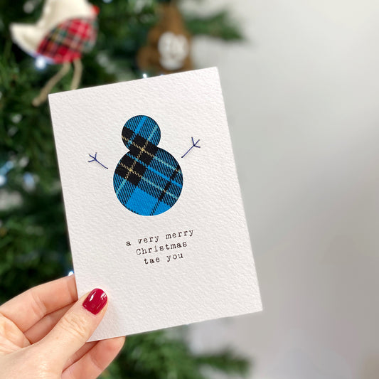 Handmade Tartan Snowman Christmas Card